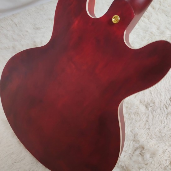 Custom 345 Trans Red Semi Hollow Body Jazz Electric Guitar 5 Way Varitone Switch, Double F Holes, Black Pickguard, Pearl Split parallelogram Inlay, Tuilp Tuners