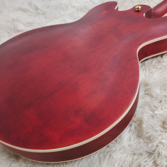 Custom 345 Trans Red Semi Hollow Body Jazz Electric Guitar 5 Way Varitone Switch, Double F Holes, Black Pickguard, Pearl Split parallelogram Inlay, Tuilp Tuners