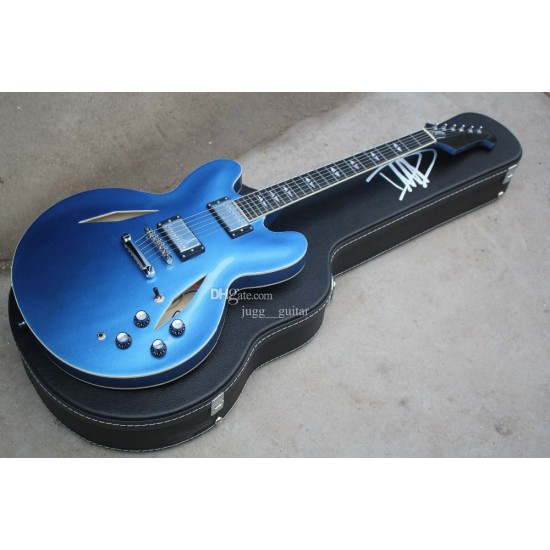 Dave Grohl DG 33 Pelham Blue Semi Hollow Body Jazz Electric Guitar Six-a-side Headstock, Double F Holes, Split Diamond Inlay, Grover Tuners Chrome Hardware