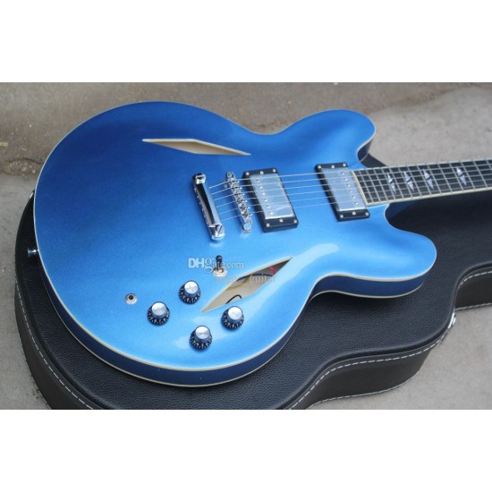 Dave Grohl DG 33 Pelham Blue Semi Hollow Body Jazz Electric Guitar Six-a-side Headstock, Double F Holes, Split Diamond Inlay, Grover Tuners Chrome Hardware