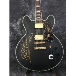 Rare 80th Anniversary B.B King Lucille Satin Black Semi Hollow Jazz Electric Guitar Double Output Jacks 5 Speed Switch Gold Hardware