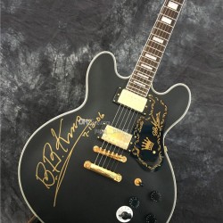 Rare 80th Anniversary B.B King Lucille Satin Black Semi Hollow Jazz Electric Guitar Double Output Jacks 5 Speed Switch Gold Hardware