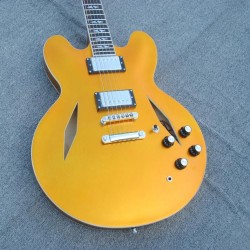 Custom Shop Dave Grohl DG 33 Metallic Gold Semi Hollow Body Jazz Electric Guitar Dual Diamond Holes, Split Diamond Inlay, Grover Tuners