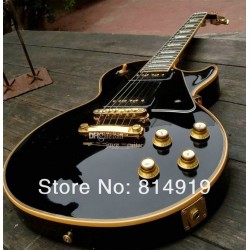 Custom 1958 Black P90 Pickups Black Beauty Electric Guitar Ebony Fingerboard, Yellow 5 Ply Binding, Black Pickguard, White Pearl Block Inlay, Gold Hardware