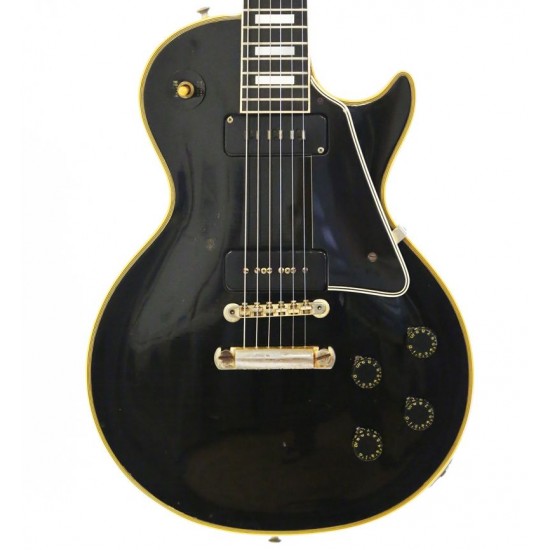 Custom 1958 Black P90 Pickups Black Beauty Electric Guitar Ebony Fingerboard, Yellow 5 Ply Binding, Black Pickguard, White Pearl Block Inlay, Gold Hardware