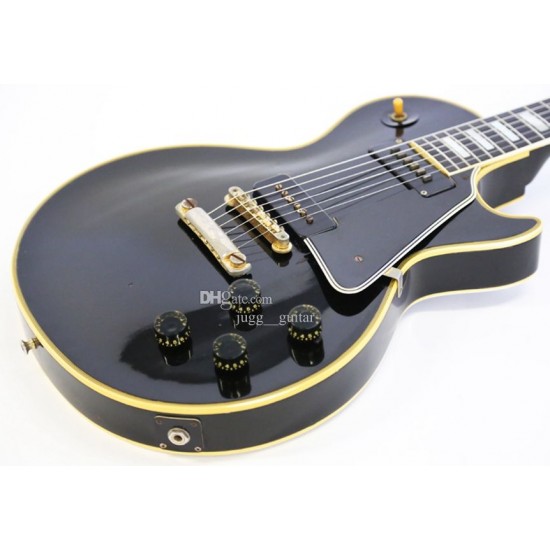 Custom 1958 Black P90 Pickups Black Beauty Electric Guitar Ebony Fingerboard, Yellow 5 Ply Binding, Black Pickguard, White Pearl Block Inlay, Gold Hardware