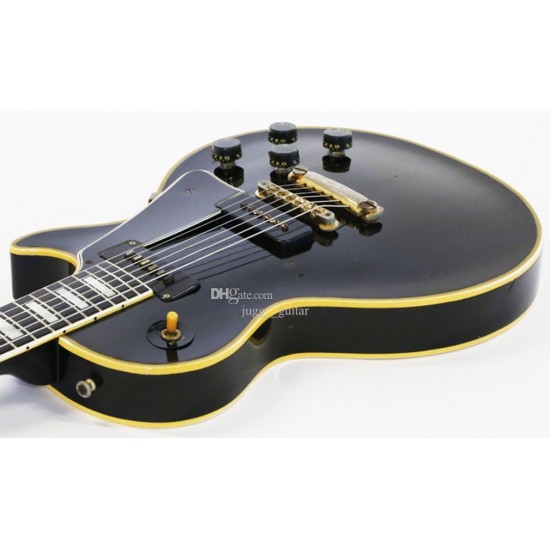 Custom 1958 Black P90 Pickups Black Beauty Electric Guitar Ebony Fingerboard, Yellow 5 Ply Binding, Black Pickguard, White Pearl Block Inlay, Gold Hardware