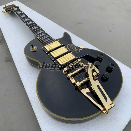 Custom Shop Jimmy Page Signature Black Beauty Electric Guitar Yellow Body Binding Bigs Tremolo Bridge 3 Pickups Grover Tuners