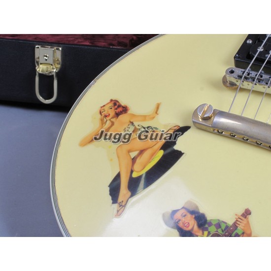 Custom Steve Jones Sex Pistol Cream Electric Guitar Pin-up Girl stickers Gold Hardware Gotoh Tuners