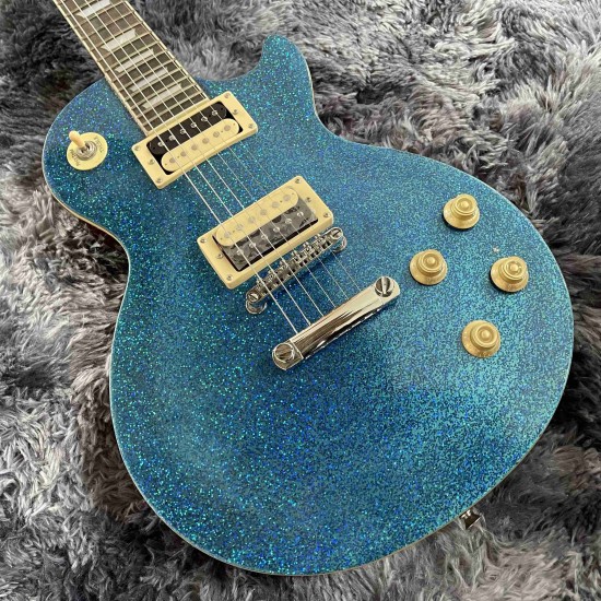 Custom Shop Big Sparkle Blue Gold Top Electric Guitar Zebra Pickups, Tuilp Tuners, Chrome Hardware