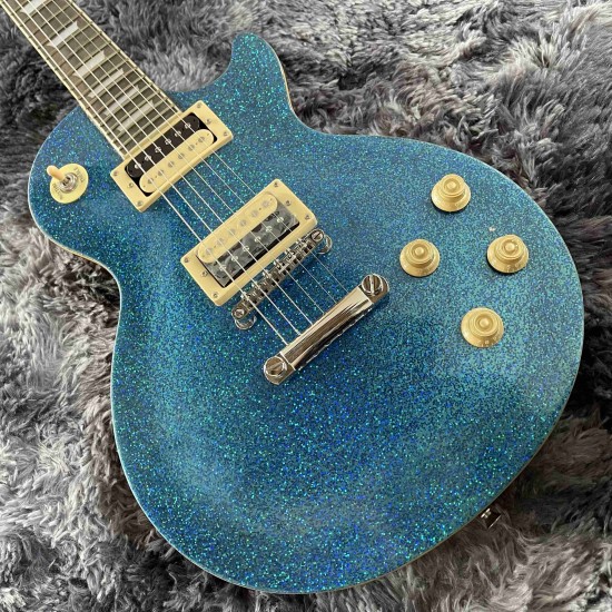 Custom Shop Big Sparkle Blue Gold Top Electric Guitar Zebra Pickups, Tuilp Tuners, Chrome Hardware