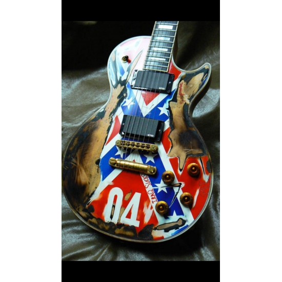 Custom ZAKK WYLDE 04 REBEL FLAG Heavy Relic Fire Burn Electric Guitar China EMG Pickups, Gold Hardware, Can be Active pickups Version