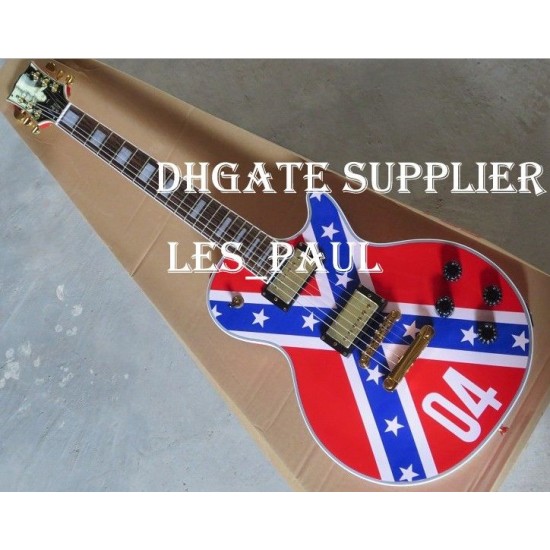 Custom Shop ZAKK WYLDE REBEL FLAG Electric Guitar Black Speed Knobs Gold Hardware Drop Shipping