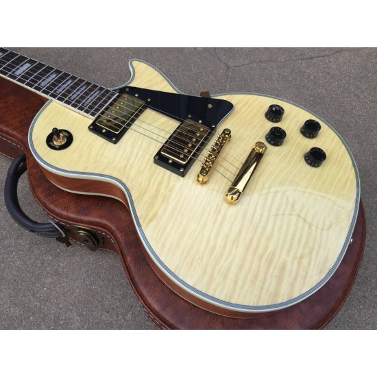 Custom Shop Natural 1959 Flame Maple Top Electric Guitar 5 Ply Body binding, Rosewood Fingerboard, Trapezoid White Pearl Inlay, Gold Hardware