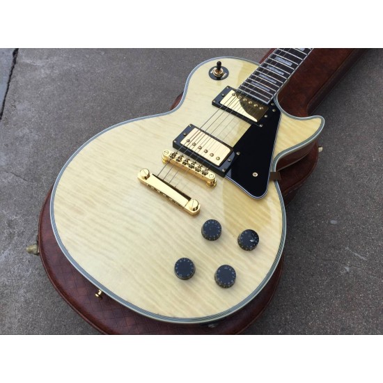 Custom Shop Natural 1959 Flame Maple Top Electric Guitar 5 Ply Body binding, Rosewood Fingerboard, Trapezoid White Pearl Inlay, Gold Hardware