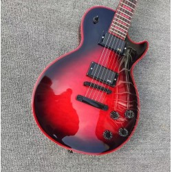 Rare Quilted Maple Top Red Widow Burst Electric Guitar Red Binding, Red Inlay, Red Logo, China EMG Pickups, Black Hardware, Spider Serial Number