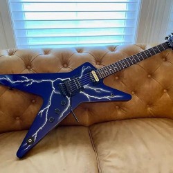 Wash Dimebag Darrell Dime DimeBolt D3 From Hell Blue Electric Guitar Dot Inlay, Floyd Rose Tremolo Bridge & Whammy Bar, Black Hardware