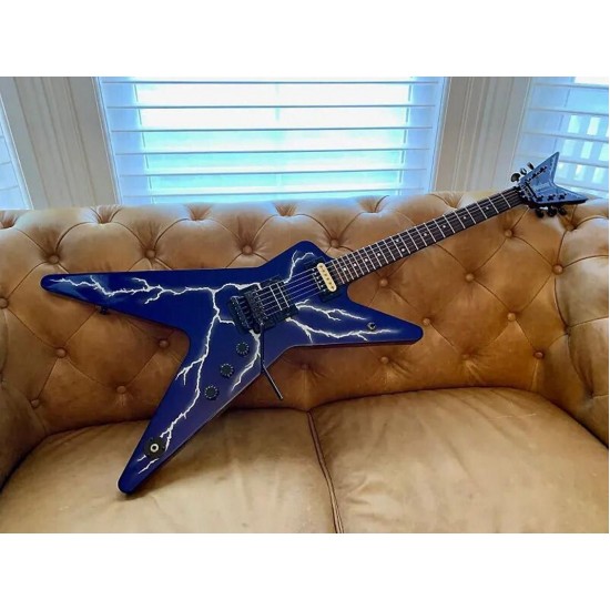 Wash Dimebag Darrell Dime DimeBolt D3 From Hell Blue Electric Guitar Dot Inlay, Floyd Rose Tremolo Bridge & Whammy Bar, Black Hardware