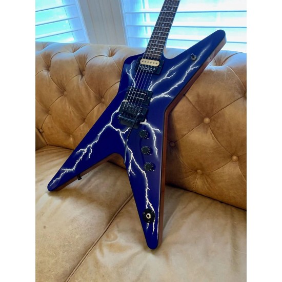 Wash Dimebag Darrell Dime DimeBolt D3 From Hell Blue Electric Guitar Dot Inlay, Floyd Rose Tremolo Bridge & Whammy Bar, Black Hardware