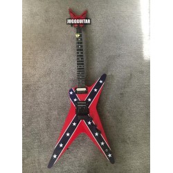 Rare Shaped Guitar Wash Dime 333 Dimebag Darrell Signature Rebel Confederate Flag Red Electric Guitar Floyd Rose Tremolo, Black Hardware