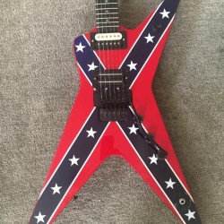 Rare Shaped Guitar Wash Dime 333 Dimebag Darrell Signature Rebel Confederate Flag Red Electric Guitar Floyd Rose Tremolo, Black Hardware