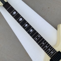 Custom James Signature Cream White Explorer Electric Guitar EET FUK Fingerboard Inlay, Black Hardware