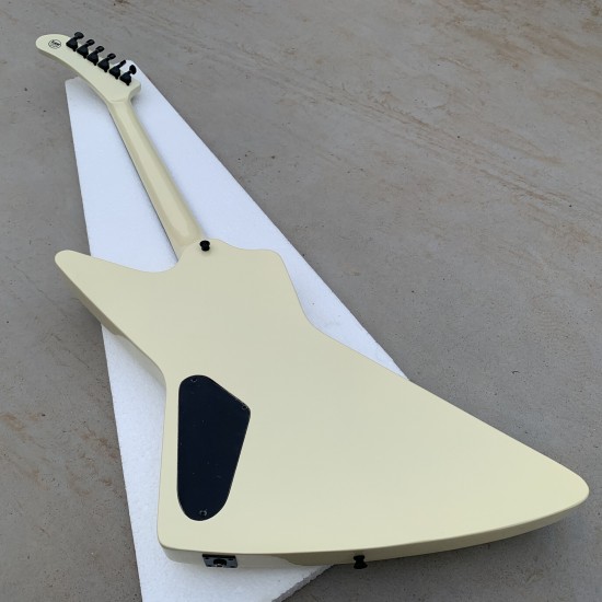 Custom James Signature Cream White Explorer Electric Guitar EET FUK Fingerboard Inlay, Black Hardware