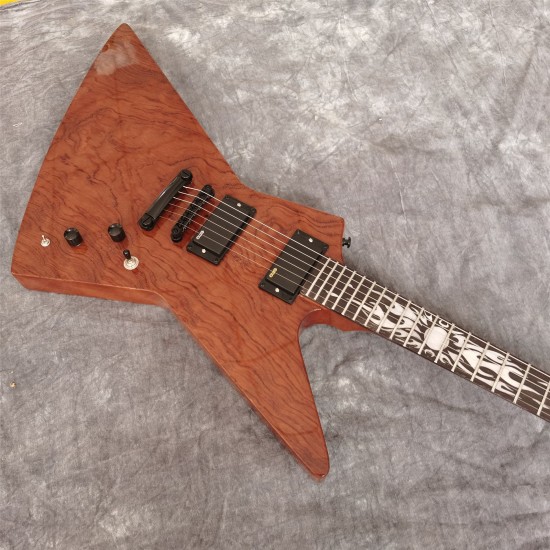 Custom Shop James Hetfield Kenneth Lawrence Brown Explorer Electric Guitar Mahogany Body, Quilted Bubinga Top, Sun Ray Inlay, Black Hardware