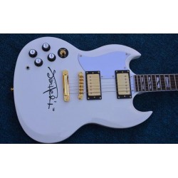 Left Handed Custom Shop Signature White Supre SG Electric Guitar White Pearl Split Block Fingerboard Inlay, Gold hardware, White Pickguard