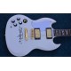 Left Handed Custom Shop Signature White Supre SG Electric Guitar White Pearl Split Block Fingerboard Inlay, Gold hardware, White Pickguard