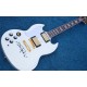 Left Handed Custom Shop Signature White Supre SG Electric Guitar White Pearl Split Block Fingerboard Inlay, Gold hardware, White Pickguard