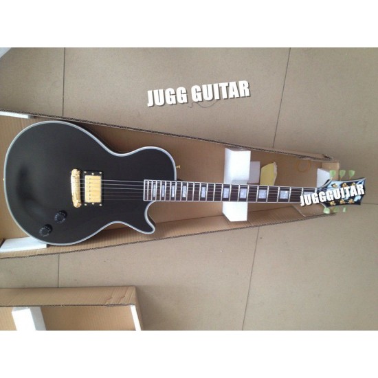 Custom Limited Run Single Pickup Black Electric Guitar Mahonay Body Ebony Fingerboard Gold Hardware Block Pearl Inlay