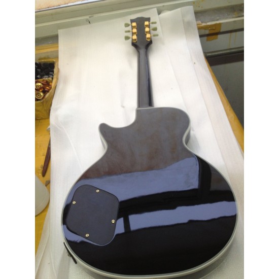 Custom Limited Run Single Pickup Black Electric Guitar Mahonay Body Ebony Fingerboard Gold Hardware Block Pearl Inlay