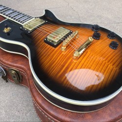 Custom 1959 Flame Maple Top Amber Sunburst Electric Guitar 5 Ply Body binding Rosewood Fingerboard Trapezoid White Mother of Pearl Inlay