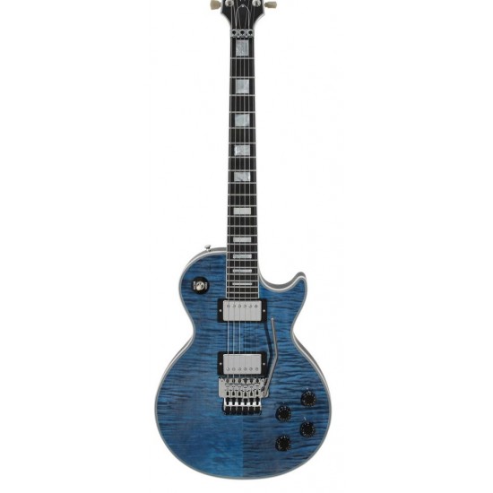 Custom Shop Alex Lifeson Indigo Blue Big Fat Flame Maple Electric Guitar Floyd Rose Tremolo, Carved Axcess Neck Joint Cutouts, Locking nut