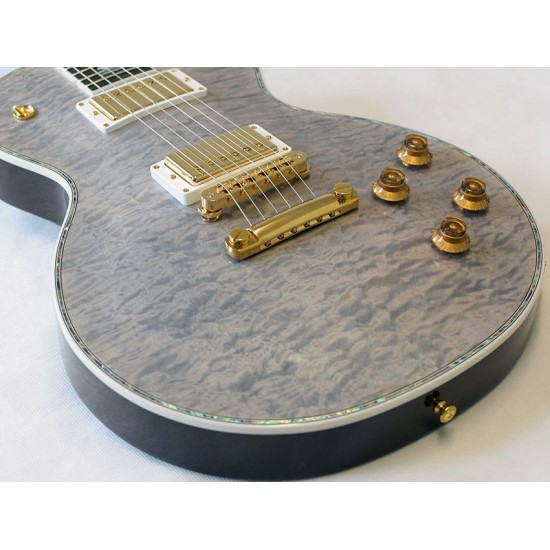 Custom Shop Ultima Gray Pearl Quilted Maple Top Electic Guitar Abalone Body Binding, Tree of Life Vine Inlays, Gold Kroean Imperial Tuners