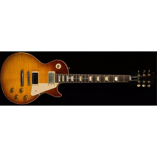 Heavy Relic Vintage Sunburst Flame Maple Top Jimmy Page Electric Guitar, One Piece Mahogany Neck & Body, ABR-1 Bridge, Gold Grover Tuners