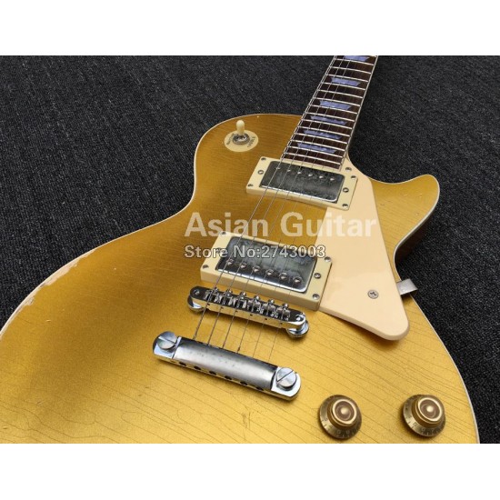 Custom Shop Aged Goldtop Heavy Relic Gold Top Electric Guitar Mahogany Body, Crack Line Relic Effect, Tuilp Tuners, Chrome Hardware