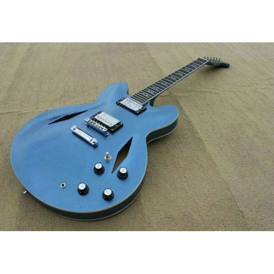 Dave Grohl DG Metallic Pelham Blue Semi Hollow Body Jazz Electric Guitar Double Diamond Holes, Split Diamond Inlay, Drop Shipping