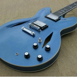 Dave Grohl DG Metallic Pelham Blue Semi Hollow Body Jazz Electric Guitar Double Diamond Holes, Split Diamond Inlay, Drop Shipping