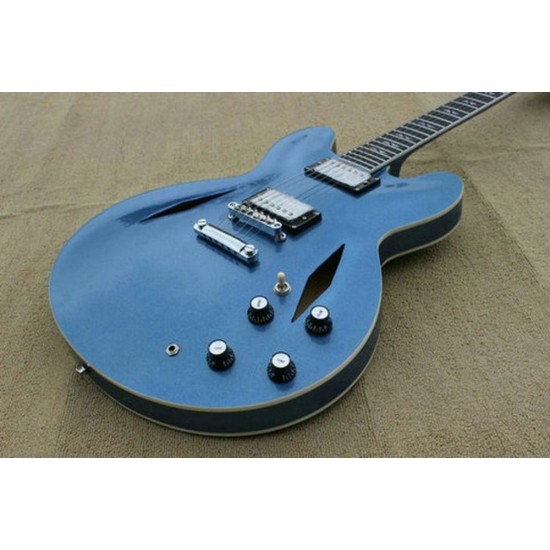 Dave Grohl DG Metallic Pelham Blue Semi Hollow Body Jazz Electric Guitar Double Diamond Holes, Split Diamond Inlay, Drop Shipping