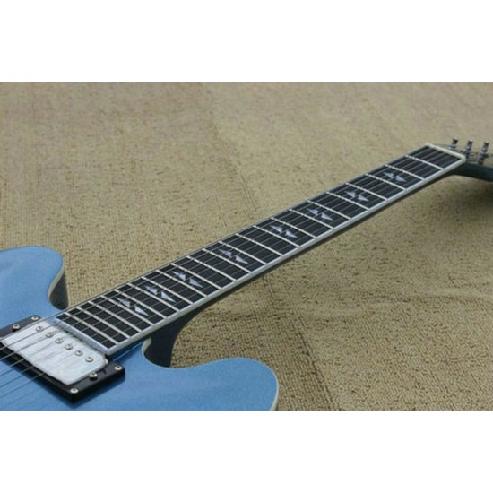 Dave Grohl DG Metallic Pelham Blue Semi Hollow Body Jazz Electric Guitar Double Diamond Holes, Split Diamond Inlay, Drop Shipping