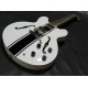 Custom Shop ES 333 Tom Delonge Signature Semi Hollow Body White Black Stripe Jazz Electric Guitar Double F Holes, Dot Inlay, Grover Tuners