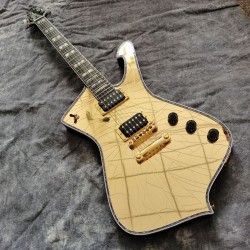 Limited PS2CM Gold Cracked Mirror ICEMAN Paul Stanley Electric Guitar Abalone Body binding & Pearl Inlay, Golden Hardware