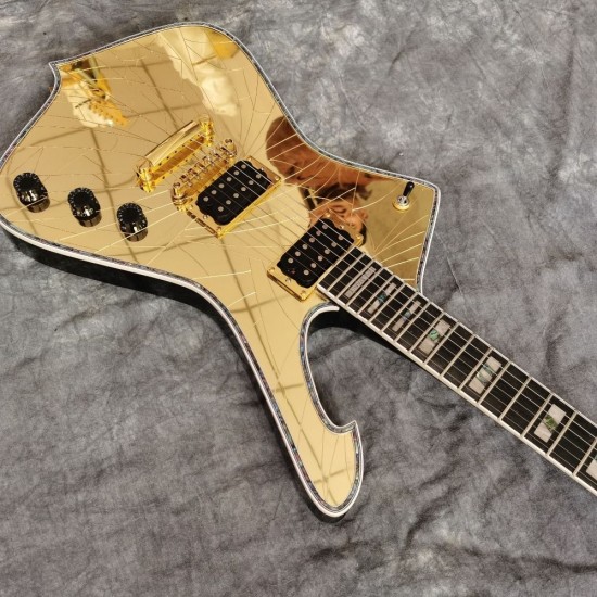 Limited PS2CM Gold Cracked Mirror ICEMAN Paul Stanley Electric Guitar Abalone Body binding & Pearl Inlay, Golden Hardware