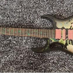 JEM77 BFP3 Flower Pattern Steve Vai 7V Electric Guitar Green Vine inlay, Floyd Rose Tremolo, Locking Nut, Black Hardware, Pink Pickup