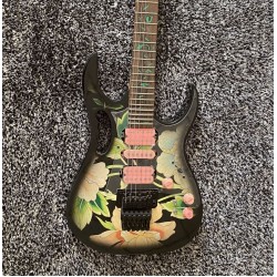 JEM77 BFP3 Flower Pattern Steve Vai 7V Electric Guitar Green Vine inlay, Floyd Rose Tremolo, Locking Nut, Black Hardware, Pink Pickup