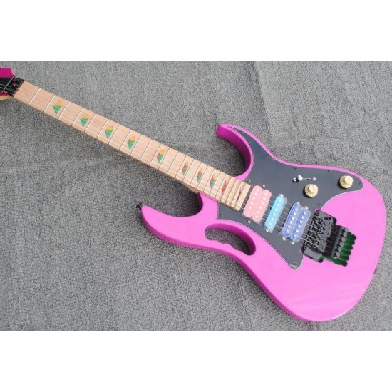 Custom Steve Vai 24 Frets 77 Pink Electric Guitar Scalloped Fingerboard & Pyramid Inlay,Floyd Rose Tremolo, Lions Claw Tremolo Cavity