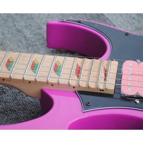 Custom Steve Vai 24 Frets 77 Pink Electric Guitar Scalloped Fingerboard & Pyramid Inlay,Floyd Rose Tremolo, Lions Claw Tremolo Cavity