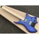 Custom 24 Frets Headless Boden Flame Maple Top Blue Electric Guitar Copy EMG Pickups, Tremolo Tailpiece, Black Hardware